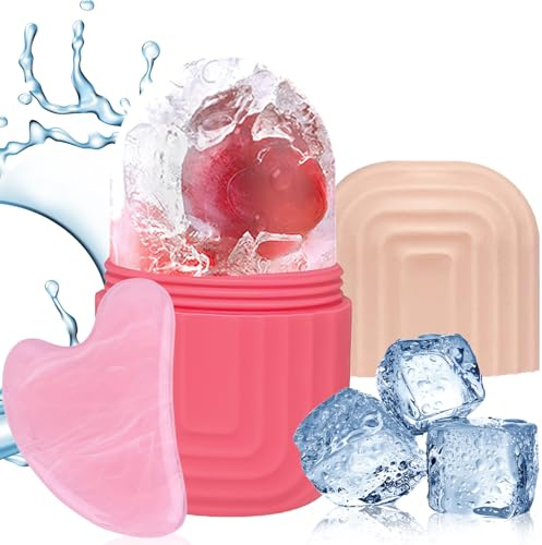 Scettar Ice Roller, Rosa Rodillo Facial de Hielo de Silicona Gua Sha Facial Aliviar Ojos Hinchados Ayuda a Reducir Los Poros, Reutilizable Rodillo Hielo para La Cara para Ojeras, Arrugas y Elasticidad