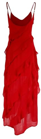 Vestido largo con volantes para mujer, vestido largo sin mangas con volantes y cuello en V, rosso, L