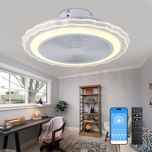 Depuley Leise Deckenventilator Mit Beleuchtung Und Fernbedienung: Deckenlampe Mit APP Für Wohnzimmer Schlafzimmer - LED Lampe Mit Ventilator - Dimmbare Deckenleuchte