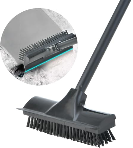 2 in 1 Spazzola per Balcone con Tergipavimento, Spazzolone per Pavimenti con Manico Regolabile Spazzola per fughe Rigida Pulizia Balconi Scopa per pulizia, patio, cemento o garage (nero)