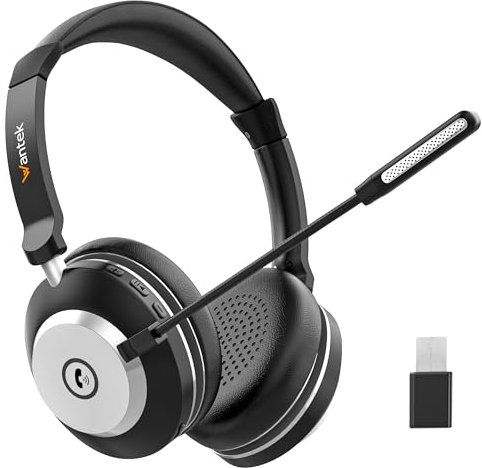 Wantek Casque Bluetooth sans Fil avec Micro, Casque sans Fil avec Dongle USB, Casque Bluetooth avec Microphone pour PC Bureau Zoom Skype Ordinateur Portable Centre d'appel équipes