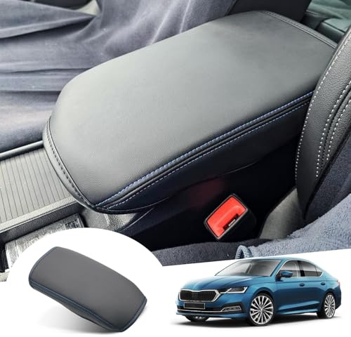 GAFAT Compatible avec Skoda Octavia 4 IV MK4 RS Combi 2020-2024 2025 Housse d'accoudoir, coussin de protection pour accoudoir central, housse de console centrale en microfibre PU simili cuir (Bleu)