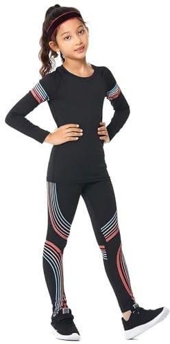 linboo Kinder Trainingsanzug Jungen Sport Set Trikots Schnelltrocknend Jogginganzug Mädchen Laufen Yoga Basketball Fußball Activewear-sets Langarm, 2-tlg Schwarz/Rot, 134-140(Herstellergröße: 140)