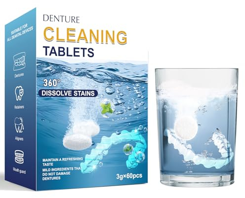 Retainer Cleaner Tablets for Invisalign, Mouth Guard Cleaner, Dissolve Stains, Odors and Plaque Dental Retainers for Aligner - Night Guards - False Teeth Whitening (60 pcs)