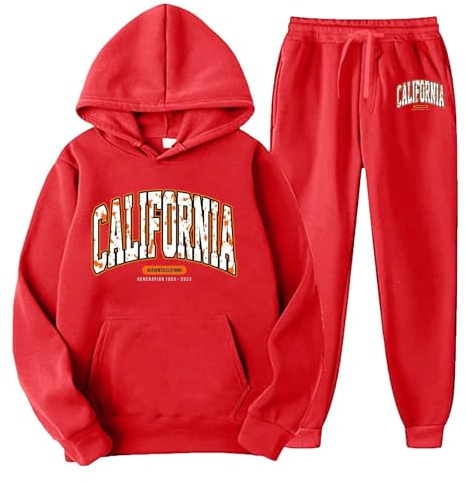 Generico Tuta Uomo Completa Felpa Leggera Rossa Con Zip Da Ginnastica Cappuccio Maglioni Scollo V Cotone Full Hoodie Lavoro Intera