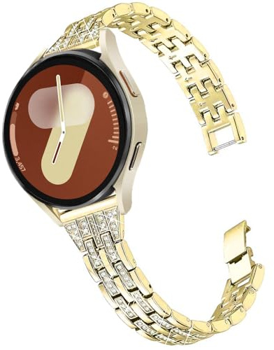 DEALELE Band kompatibla med Samsung Galaxy Watch 7/FE / 6/6 Classic / 5/5 Pro / 4/4 Classic/Huawei GT3/GT2 42 mm, 20 mm bling diamant metall ersättningsrem för kvinnor män, guld