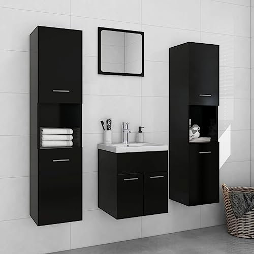 LAPOOH Badmöbel-Set, Badezimmermöbel, Badmöbel Modern Set, Schwarz Holzwerkstoff