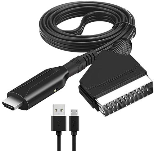 KeyQueen Cavo SCART a HDMI, 1080P/720P Adattatore da Scart a Hdmi Tutto in Uno con Cavo HDMI e Cavo Scart Full HD Video Audio Convertitore Scart a HDMI per HDTV STB VHS Xbox PS3 Sky DVD Blu-ray