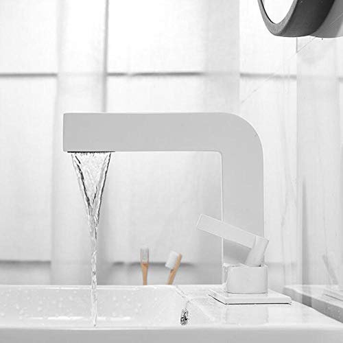 Wasserfall-Badezimmer-Waschtischarmatur, Waschtischarmaturen, Badezimmer, heißes und kaltes Messing, Wasserfall-Auslass, Badezimmer-Wasserhahn, geeignet für Unterbauwaschbecken, Weiß