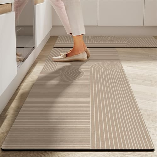 Highdi Quick Drying Kitchen Rug, Water Absorbent Kitchen Mat Door Mat, Non Slip Kitchen Mats Scrubbable Kitchen Rugs, for Entryway,Laundry Room,Bathroom,Hallways (60x120cm,Brown)