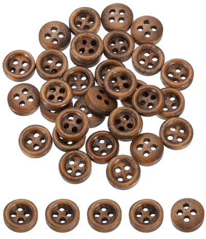 QUARKZMAN 50 Stück Holzknöpfe, 10mm (13/32) 4 Loch Runde Holz Knöpfe Nähen Knopf Handwerk Flatback für Nähen DIY Handwerk Kleidung, Braun