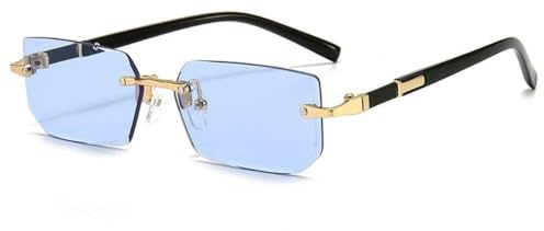 Lunettes de soleil sans monture, rétro, rectangulaires, sans cadre, verres colorés, teintées, pour homme, carrées, femme, ombrage, lunettes de soleil UV, bleu, Einheitsgröße