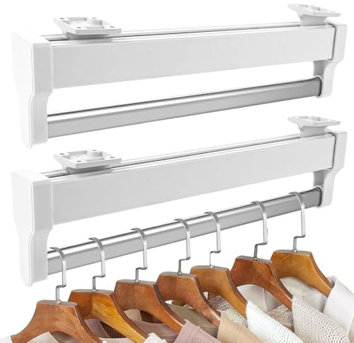 WOPPLXY Lot de 2 Barre de Penderie Extensible, 347 mm Tringle Penderie Extensible, 34-68cm Rail Tringle Penderie (Blanc)
