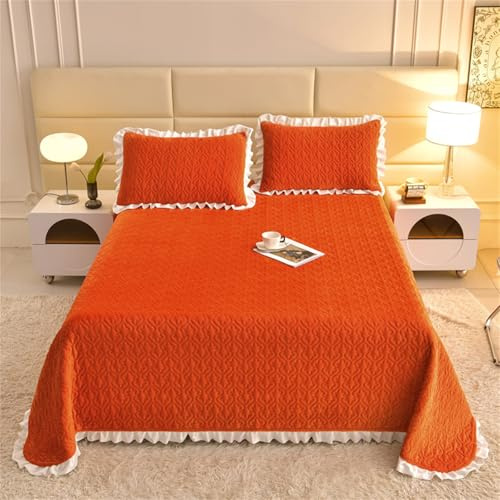 Highdi Couvre Lit Couleur Unie Velours King Size,Dessus de Lit Réversible Patchwork,Douceur Couvre Lit Matelassé,pour 1~2 Personnes Plaid Canape,pour Salon,Chambre à Coucher (Orange,250x230cm)