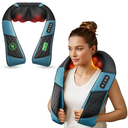 COMFIER Masseur de cou sans fil pour douleurs cervicales, masseur shiatsu d'épaule avec chaleur, coussin de massage 3D des tissus profonds, rechargeable et portable, cadeau d'anniversaire pour homme