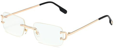 RUNHUIS Randlose Rechteck Sonnenbrille Damen Herren Vintage Retro Rahmenlose Quadratische Brille