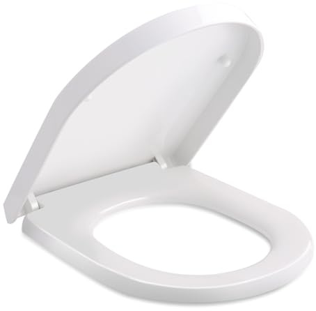 COOCHEER WC Sitz D Form, Antibakterielle Klobrille aus PP mit Quick-Release-Funktion und Softclose, Toilettendeckel mit Absenkautomatik, Einfache Installation und Reinigung, Weiß