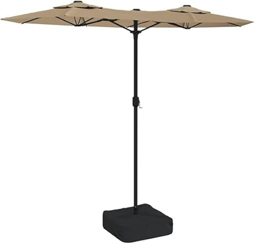 Parasol Double Extensible avec LED, Tissu Polyester Résistant UV, Mât en Fer Thermo-laqué, Mécanisme à Manivelle, Parasol de Jardin Extérieur et Parasol Terrasse, Couleur Taupe,316 x 145 x 240 cm