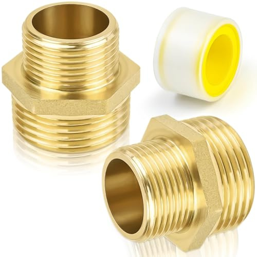 CONJURAIDE 2 Stück Reduzierung 1 Zoll auf 3/4 Zoll, Messing Reduzierstück 1 Zoll auf 3/4 Zoll Feingewinde Adapter mit Gewindedichtband Reduziernippel für Trinkwasser Geeignet (AG Ø32mm x AG Ø25mm)