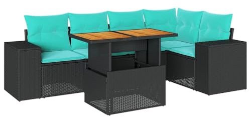 vidaXL Loungegrupp med dynor 6 delar svart konstrotting, utomhus soffa set, trädgård lounge inställning, trädgård hörn soffa set, trädgård lounge set
