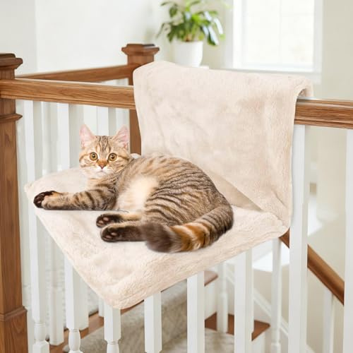 Katzenbett für Heizungen, Kuschelige Heizkörperliege mit weichem Plüschbezug, Stabile Katzenhängematte für alle Heizkörper, Abnehmbar & Waschbar, Warmes Katzenheizungsbett (Beige)