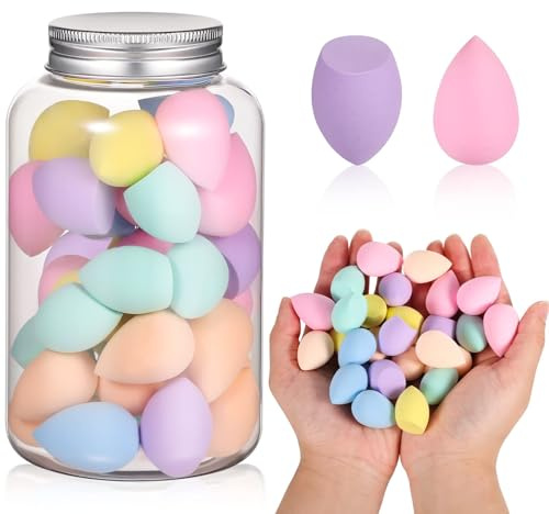 40 Pièces Beauty Blender, Éponge Maquillage Multi Couleurs, Mini Éponges Maquillage,pour Fond de Teint Liquide, Poudre, BB Crème, Anti-cernes, Utilisation Humide et Sec, Outils de Beauté