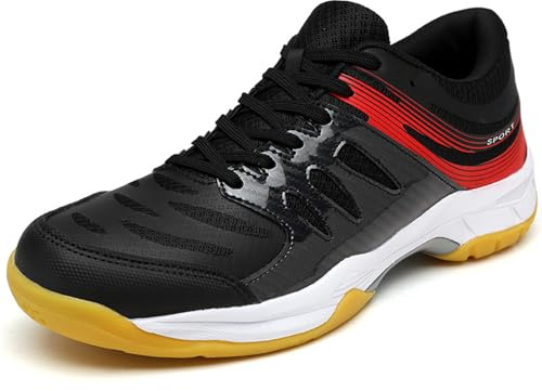 Wizeny Zapatos de Tenis para Hombre Zapatillas de Deportivas Voleibol Antideslizantes Zapatos de Bádminton Extra Anchas,Black Red,46 EU