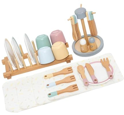 QUXVUIS Wooden Toy Plates And Dishes Set Kitchen Pretend Play Enhancing Social Skills Through Color Matching Games For Children Simulation Play Dishes Tableware For Kitchen Toys