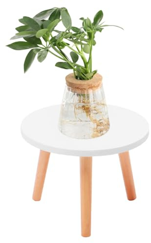 Umllpet Pflanzenständer aus Holz, Weiß Blumenständer Rund, Holz Blumenhocker mit 3 Beinen, Moderner Beistelltisch & Pflanzenständer aus Holz für Indoor Pflanzen, Topfpflanzen, Schnittblumen(28X22CM)