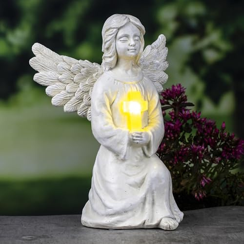 Meinposten Engel Figur Gartendeko Solar Gartenfiguren Außen LED 22x16 Schutzengel Grab