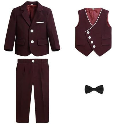 Genérico 2026 Elegante Conjunto Formal Cuatro Piezas niño otoño Invierno Chaqueta Chaleco Corbata pantalón Sofisticado Atuendo presentaciones Ideal Edades Entre Cuatro Doce años