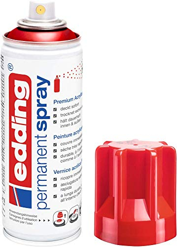 edding 5200 Permanent Spray - verkehrsrot glänzend - 200 ml - Acryllack zum Lackieren und Dekorieren von Glas, Metall, Holz, Keramik, Kunststoff, Leinwand - Lackspray, Acrylspray, Farbspray
