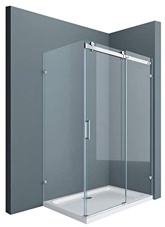 doporro Duschkabine Schiebetür Dusche Eckdusche 90x110x195cm Duschabtrennung mit Schiebetür ESG-Sicherheitsglas Klarglas 4-Punktbefestigung inkl. beidseitiger Easy-Clean-Beschichtung Ravenna17-2