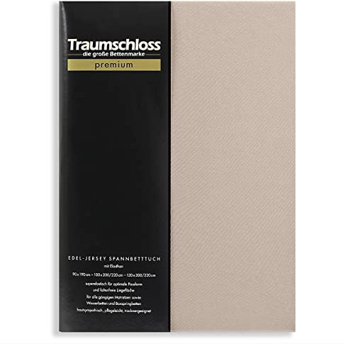 Traumschloss Spannbetttuch »Premium« Mako Baumwolle mit Elasthan | Edel-Jersey | samtweich & angenehm zur Haut | Stein | 140-160x200-220cm