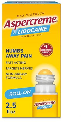 Aspercreme Odor Free Max Strength Lidocaine Pain Relief Liquid with Roll-On No Mess Applicator, 2.5 oz.