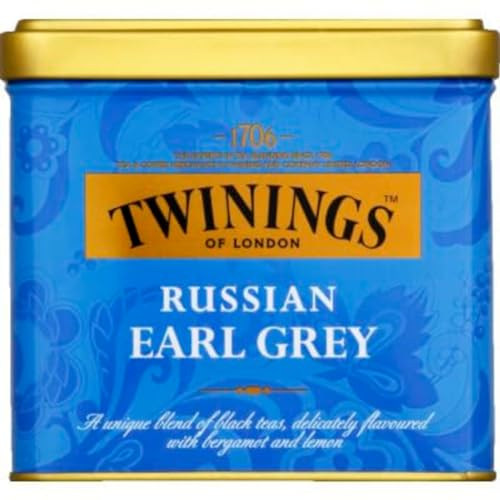 Twinings - Thé Noir Russian Earl Grey - Aromatisé à la Bergamote et au Citron - 150 g en Vrac - Délicat et Acidulé