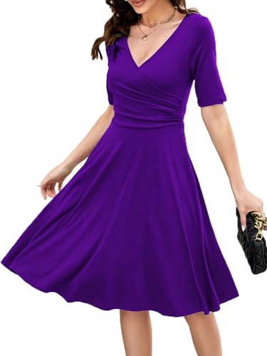 oxiuly Women's 2025 Maternity Clothes Nursing Dresses Fashion Cross V Neck Half Sleeve Party Cocktail Casual Dress OX233 (XL, Purple S5)