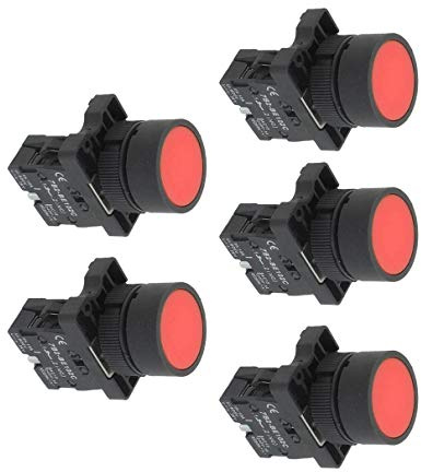 Aexit 5 x 22 mm 1 NC N/C Interruptor de botón pulsador momentáneo de señal roja (model: I1780IIIVII-9357JN) 600V 10A ZB2-EA42