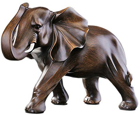 Elefanten Deko Figuren, Afrika Deko Skulptur，Elefant für Fensterbank Schlafzimmer Wohnungs Modern，Holzmaserung Polyresin Statue，Uziqueif Wohnzimmer Dekoration