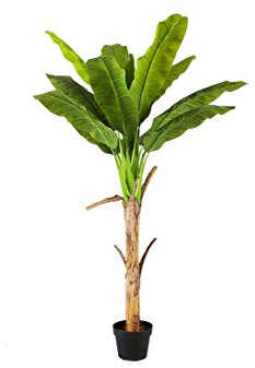 Bananer konstpalm 125 cm med 1 stam och PEVA 12 blad – litet konstgjort bananträd i kruka