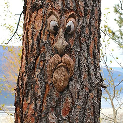 MTRSUE Bark Ghostface Caratteristiche Facciali Decorazione,Old Man Tree Hugger Tree Face Decor,Stravagante Garden Art Decorazione Tronco d'albero