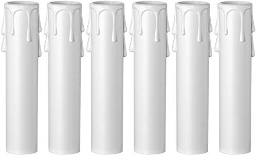 Drip Candle Socket Covers - Set of 6, Chandelier Candelabra Base, 4 inch Tall Cream White Plastic Candle Slip Over Sleeves