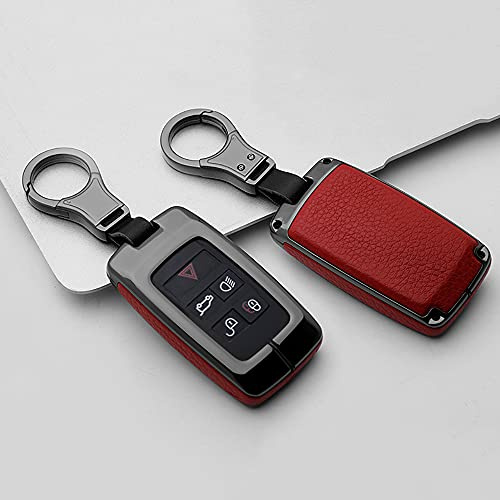 HIBEYO Car Key Case Shell Full Cover For 2021 Land Rover Range Rover Sport Evoque Velar Discovery 5 Keychain Key Fob Cover Holder Keyless Entry Smart Remote Car Key Protection Case-Black Red