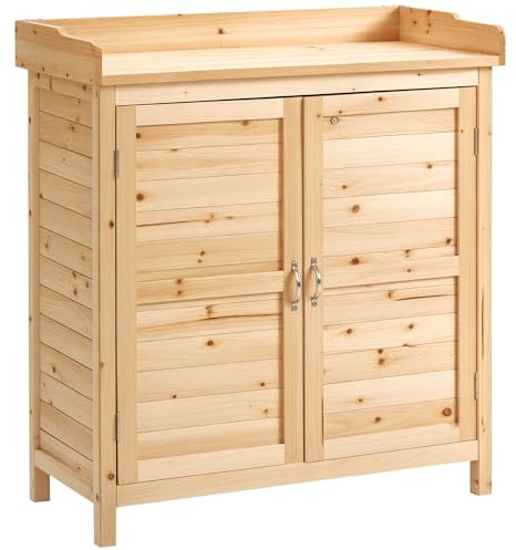 Outsunny Armoire de Jardin Remise pour Outils sur Pied Placard avec Double Porte et étagère Interne en Bois Massif Sapin pré-huilé dim. 83L x 40l x 92H cm Naturel