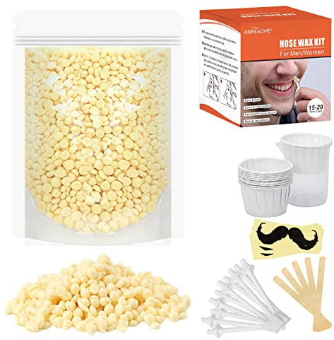 ANREACHO Nose & Ear Hair Wax Kit for Men & Women, 100g Wax with 20 Applicators, Safe Home Grooming Solution for Painless 15-20 Time Usage