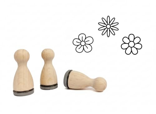 Ministempelset Blümchen | 3 Stempel mit 12mm Durchmesser | Holzstempel Frühling/Ostern