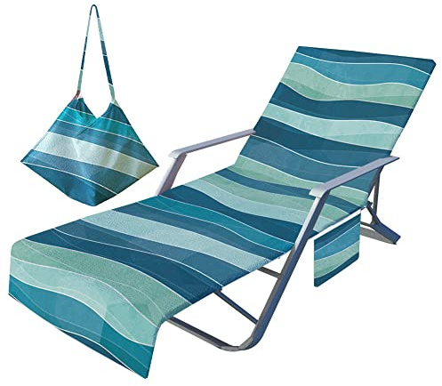 Morbuy Liegestuhl Handtuch mit Taschen, Farbe Streifen Drucken Strandtuch für Liegen Strandliegen Handtuch Handtücher für Strandliegen Mikrofaser Leicht Strandtuch mit Kapuze (seegrasgrün)