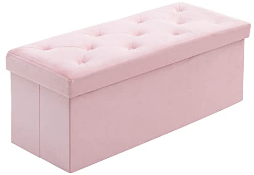 BRIAN & DANY Sitzbank mit Stauraum, Faltbar Sitzhocker aus Samt, sitztruhe mit stauraum für Wohnzimmer, Schlafzimmer, Flur, Rosa, 110 x 40 x 40 cm