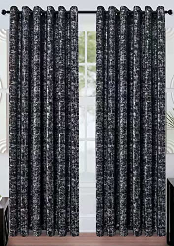 Luxury Sparkle Glitter Shimmer Silver Black Metallic Block out Curtain Eyelet Ring Top Pair Readymade Curtains (Black, 46″ x 54″ (116 x 137 cm))