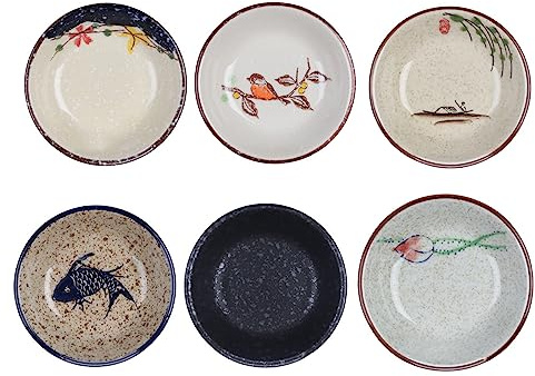 soulnioi Dipping Bowls Set, Ceramic Sauce Dishes, Japanese Style Seasoning Bowl, Mini Dessert Dishes, Snack Serving Dishes, Multipurpose Dipping Bowl for Sushi Soy Snacks Side Dishes - 6Pcs/3.8 Inch